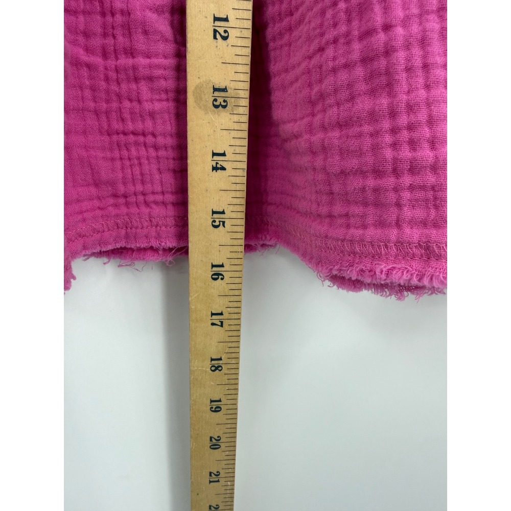 Aerie Tiered Mini Skirt Women L Pink Crinkle Gauze Frayed Hem Elastic Waist - Picture 3 of 5
